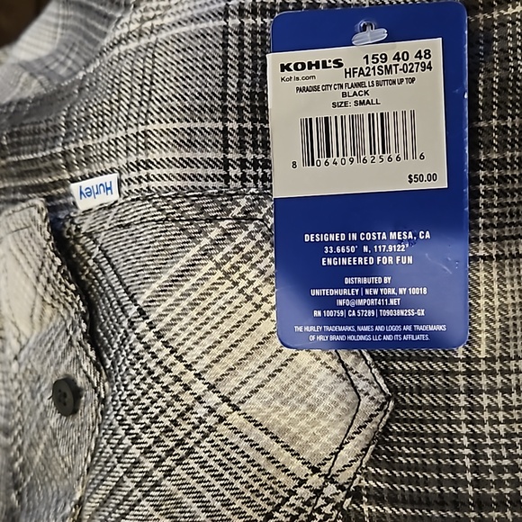 NWT Hurley mens flannel button up sz SM - Picture 7 of 8